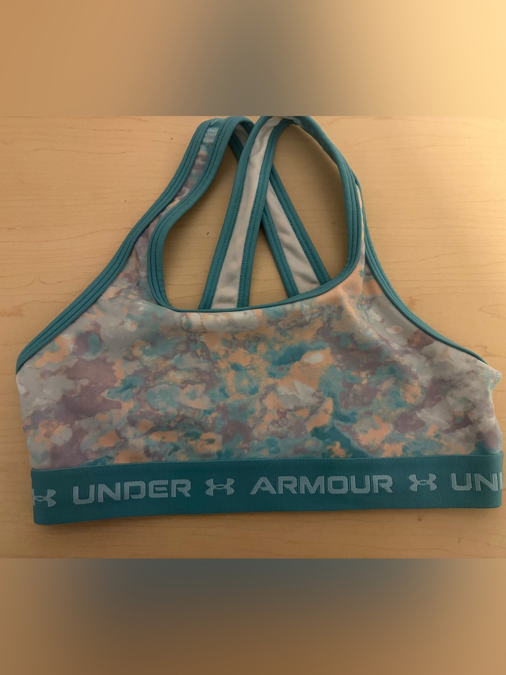 Girls YM - Under Armour Teal & Peach Marble-Print Sports Top